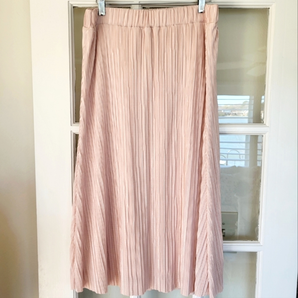 Harlowe & Graham Pink Pleated Midi Skirt Size Large